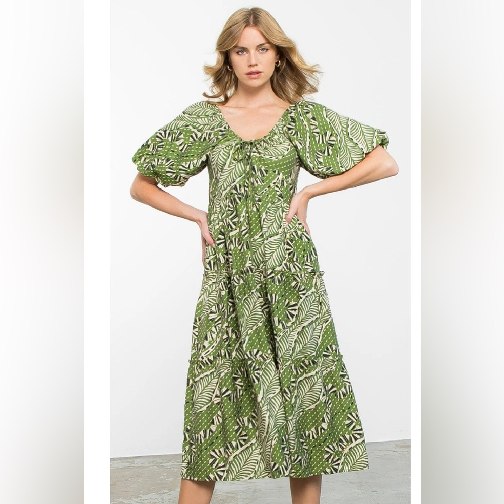 THML Tropical Leaf Midi Dress